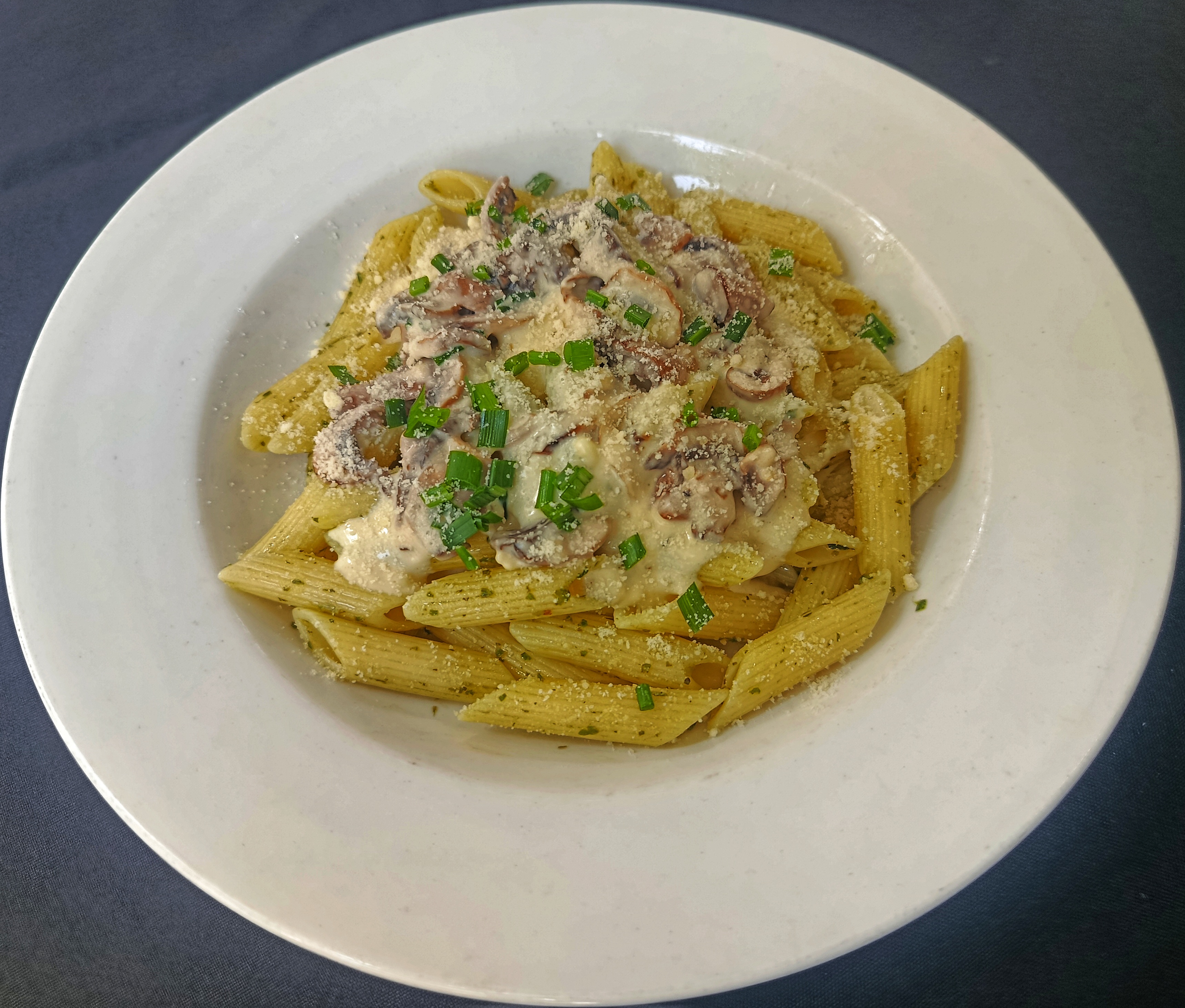Penne Primavera with mushroom sauce